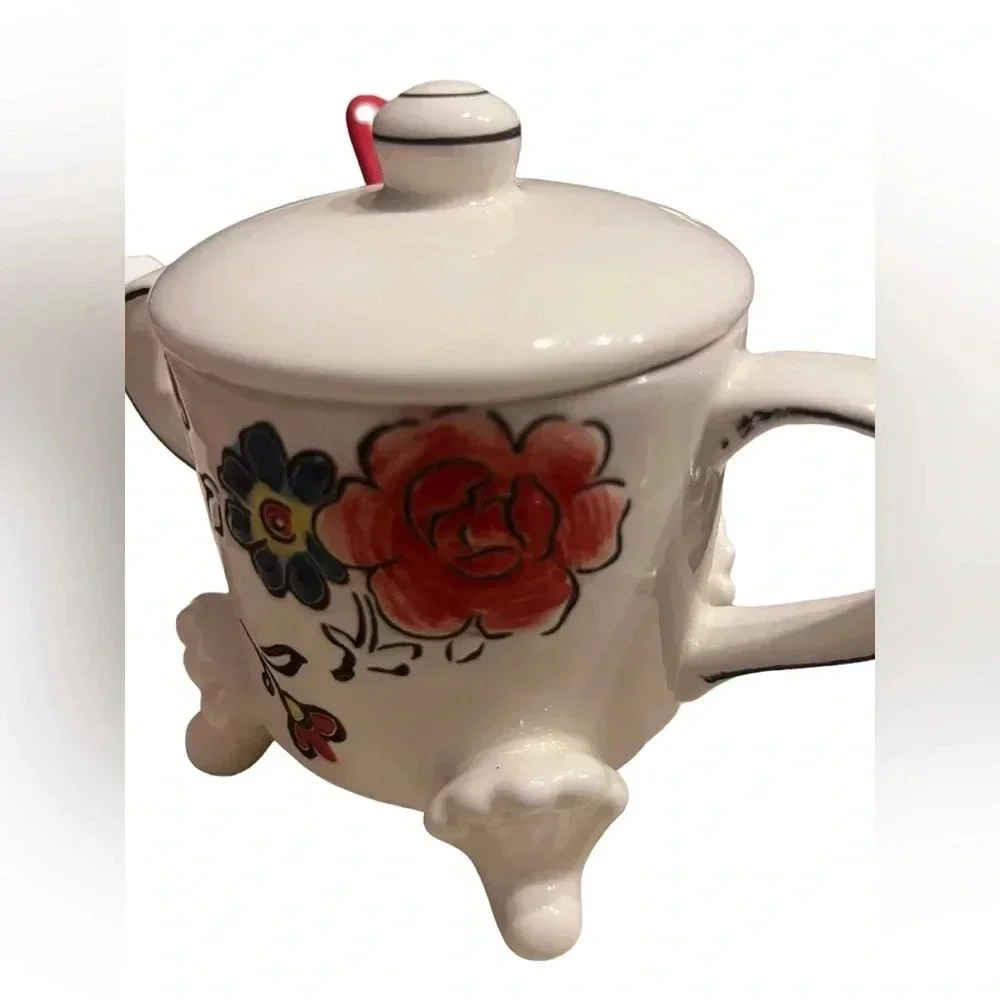 Anthropologie Molly Hatch Floral Sugar Bowl With Spoon